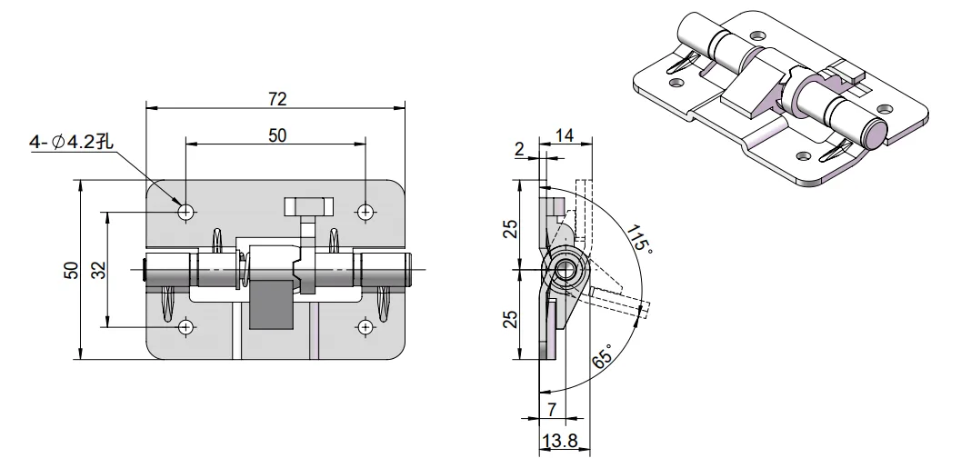 XG11-078 Positioning Hinge – Dimension Drawing