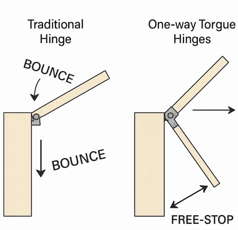 Comparison Chart Traditional Hinges vs. One-Way Torque Hinges
