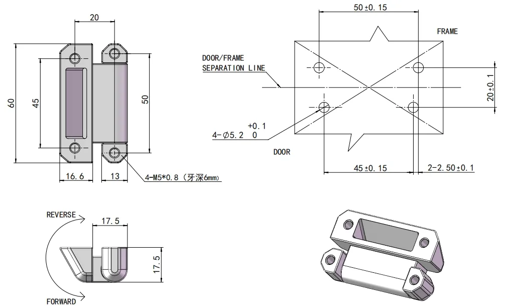 Dimensional Drawing of XG11-103 Torque Hinge