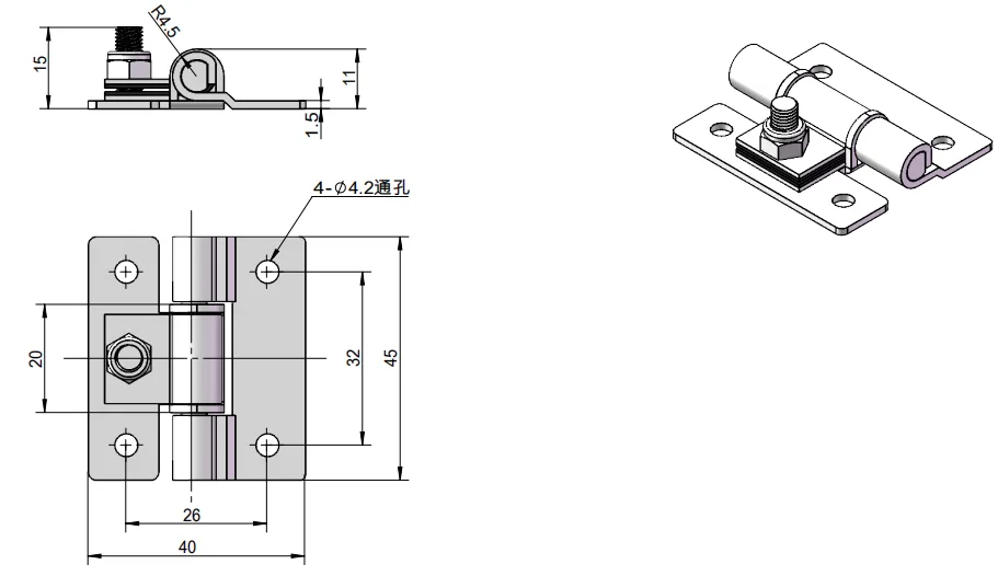 XG11-077-1 Adjustable Torque Hinge Dimensions Diagram