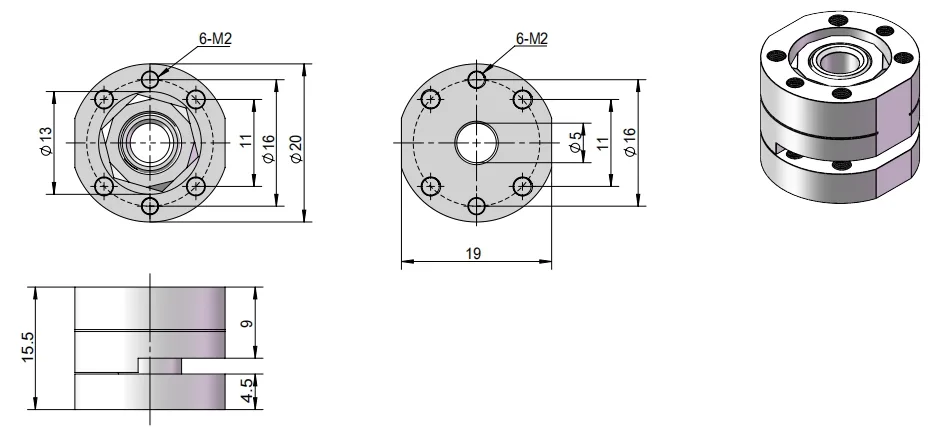 XG11-080 Round Adjustable Torque Hinge Dimensional Drawing