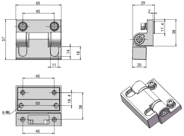 XG11-086 adjustable torque hinge Dimensional Drawing