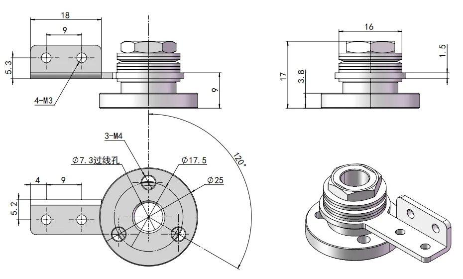 XG11-114L Torque Hinge - Dimension Drawing