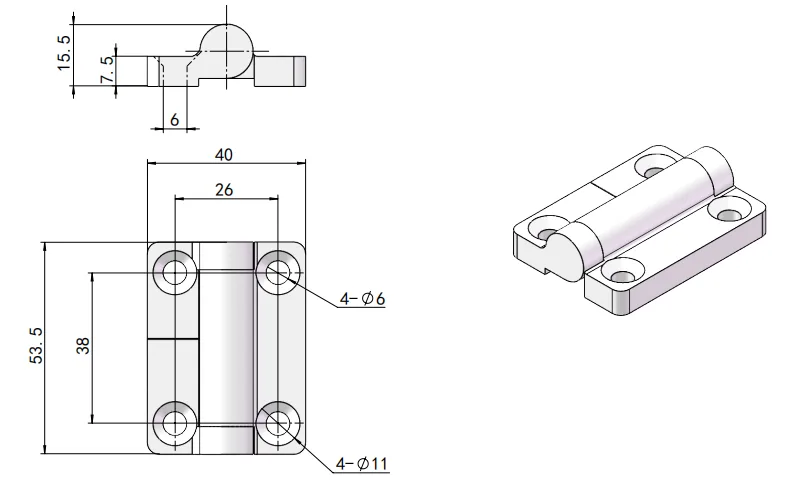 XG11-123 Torque Hinge – Mechanical Drawing