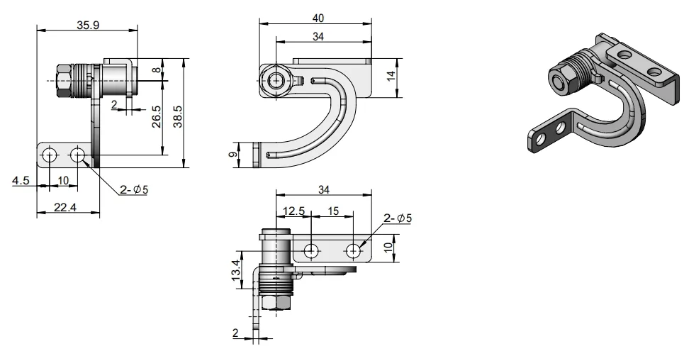 XG11-079 Adjustable Torque Hinge Dimension Drawing