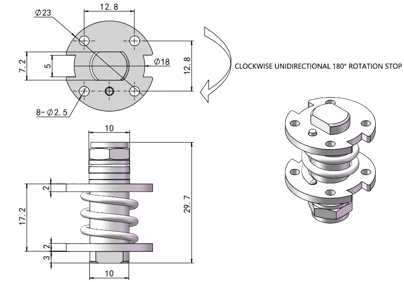 XG11-099 Adjustable Torque Hinge (Clockwise Locking, 180°) Dimensional Drawing