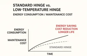 Bisagras estándar frente a bisagras de baja temperatura Curva de costes de energía y mantenimiento