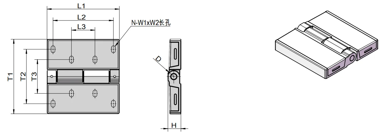 XG02-005 Heavy-Duty Hinge Dimension Drawing