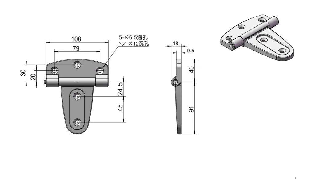 XG02-010 cerniera in nylon PA6 per impieghi gravosi Disegno quotato