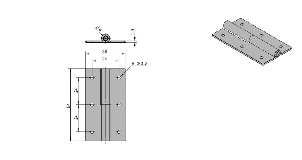 XG02-050 36×64mm 스테인리스 스틸 리프트오프 힌지 치수 도면