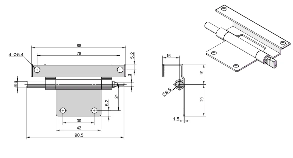 XG02-059 cerniera industriale a scomparsaDisegno delle dimensioni