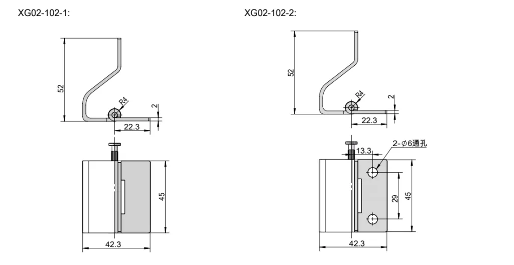 XG02-102 은폐형 탈착식 벤트 힌지 치수 도면