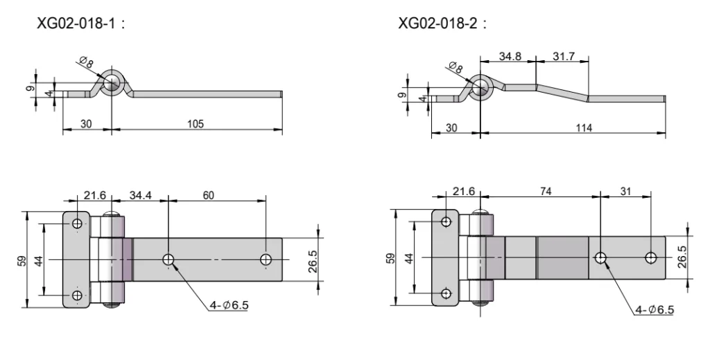 304 Edelstahl Heavy-Duty T-Scharnier Maßzeichnung