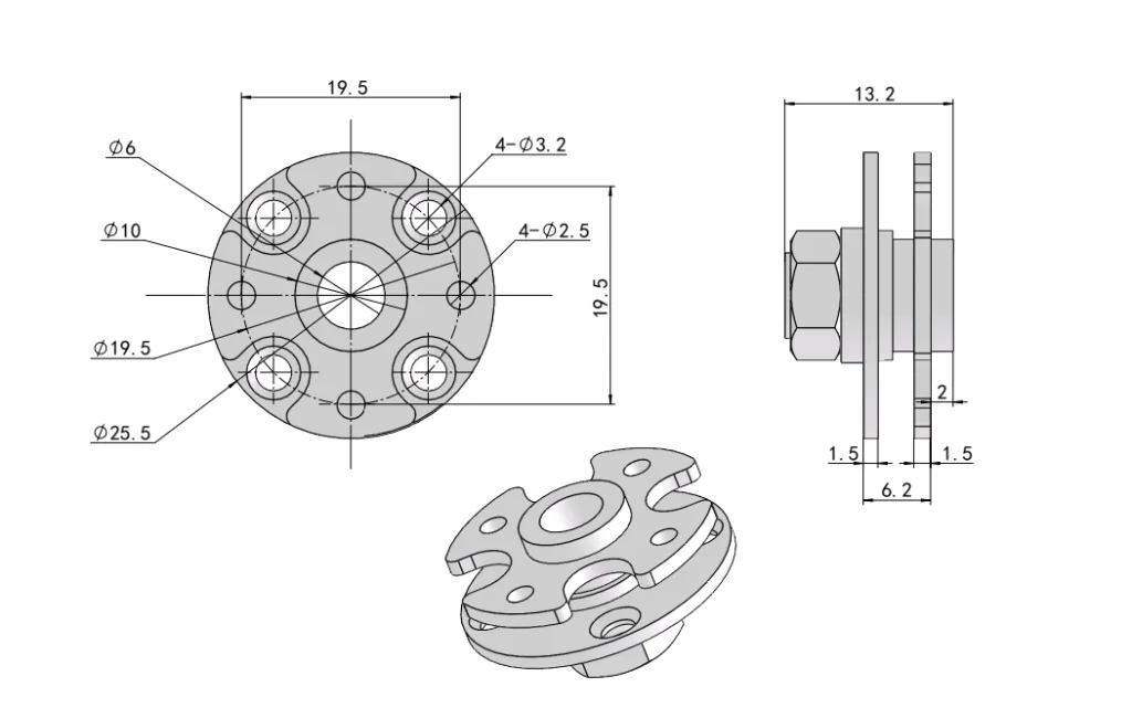 6mm cable-hole torque hinge Dimension Drawing