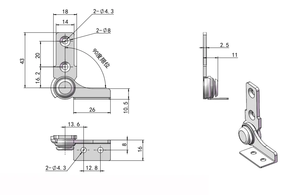 90° limit torque hinge Dimension Drawing