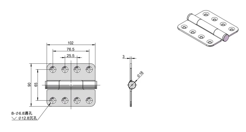 XG02-020 cerniera in acciaio inox per impieghi gravosi Disegno quotato
