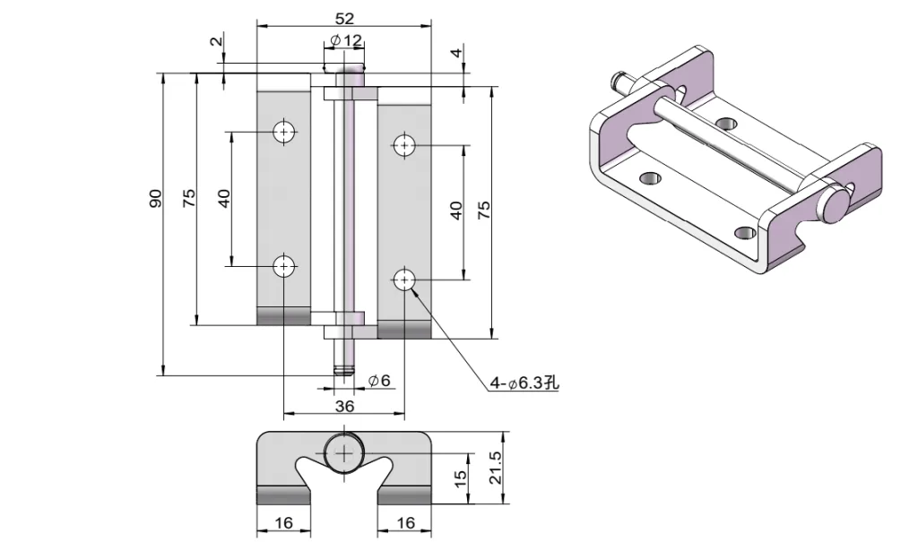 XG02-023 Acero inoxidable Bisagra desmontable Dibujo acotado