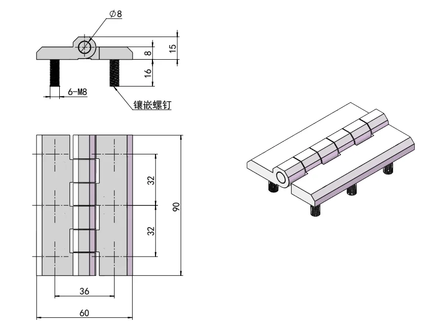 XG02-030-1 Zinc Alloy Heavy-Duty Industrial Cabinet Hinge Dimension Drawing