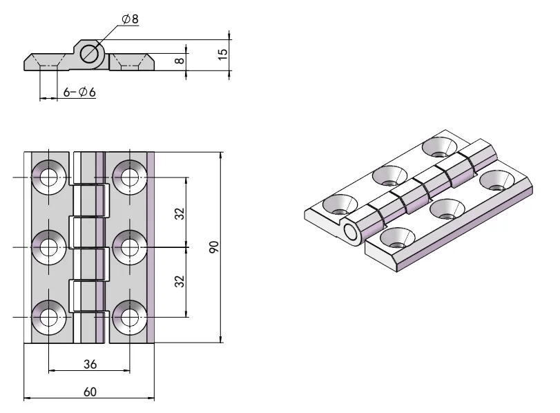 XG02-030-2 Heavy-duty zinc alloy hinge Dimension Drawing