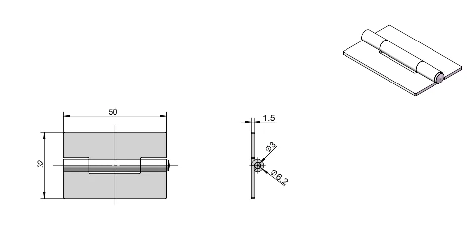 XG02-047 Stainless steel weld-on hinge Dimension Drawing