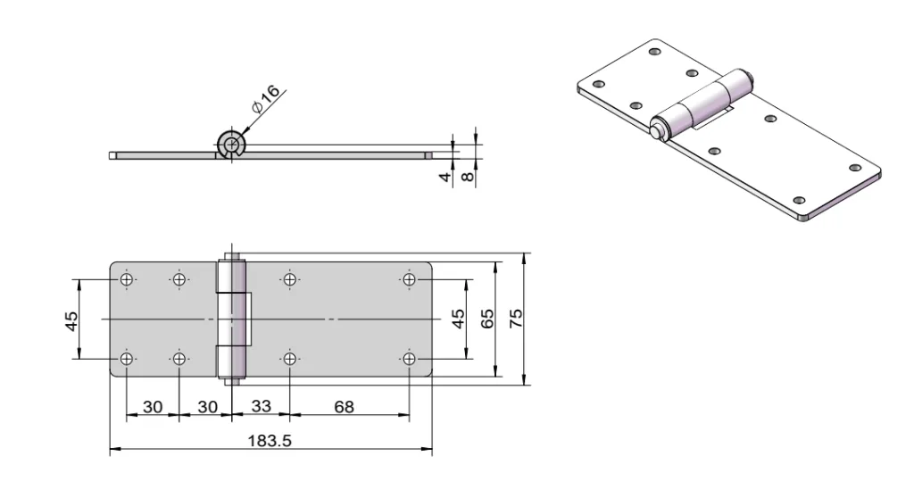 XG02-066-2 Bisagra soldada resistente Dibujo acotado