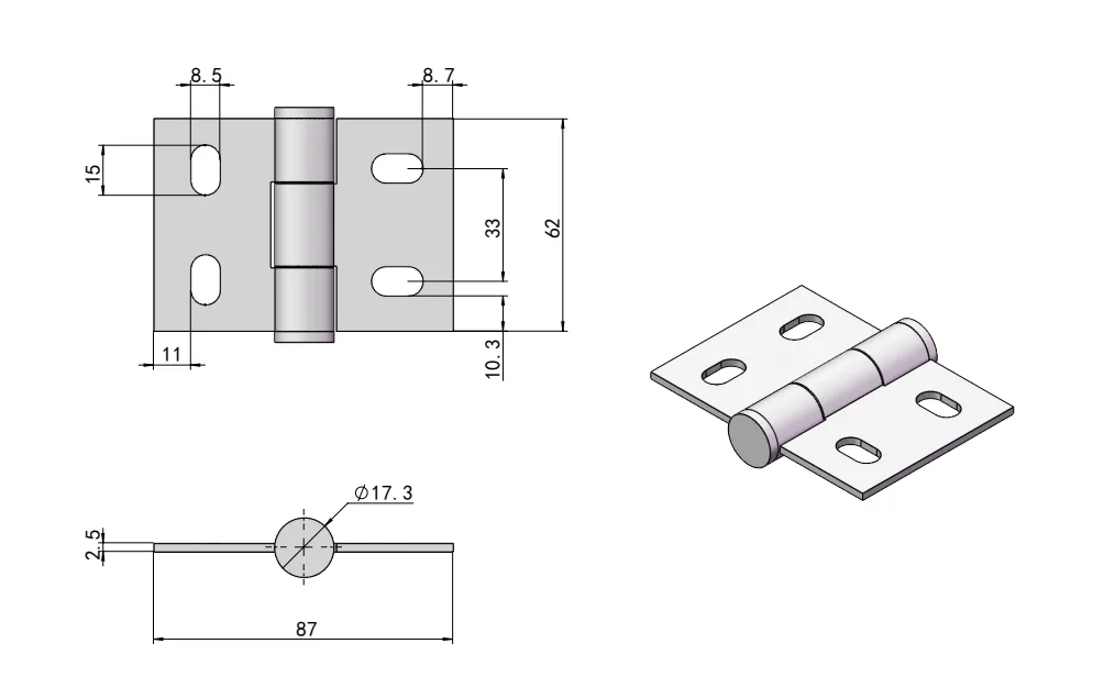 XG02-208 Bisagra de acero inoxidable para cargas pesadas Dibujo acotado