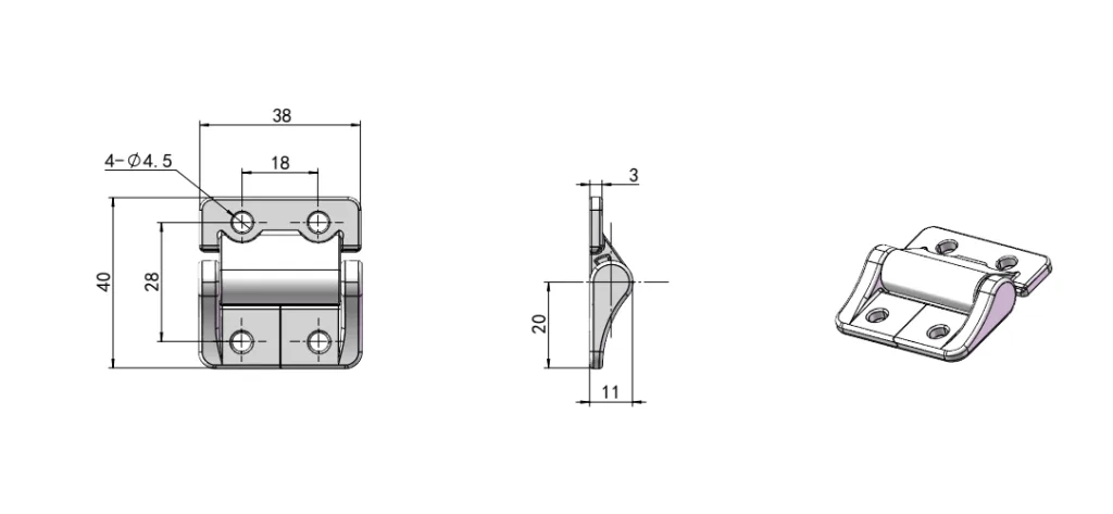 XG11-003 Industrial cabinet torque hinge Dimension Drawing-1