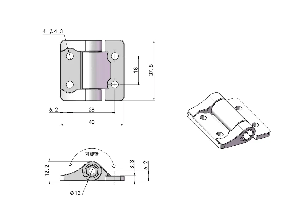 XG11-003 Industrial cabinet torque hinge Dimension Drawing-3