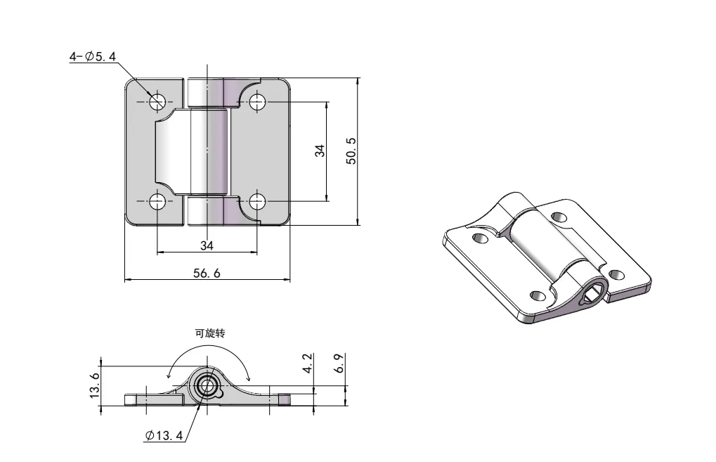 XG11-003 Industrial cabinet torque hinge Dimension Drawing-4