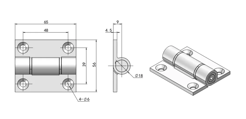 XG11-019 Compact adjustable torque hinge Dimension Drawing