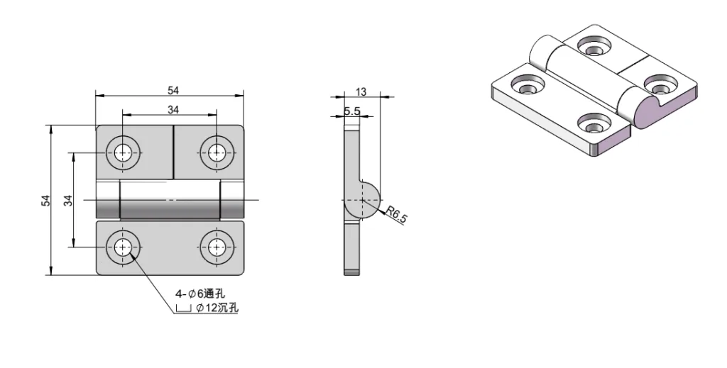 XG11-036 Bisagra de torsión de aleación de zinc Dibujo acotado