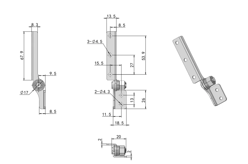 XG11-047 Габаритный чертеж петли с крутящим моментом-2R