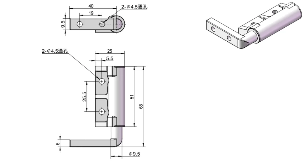 XG11-064 L-shaped screw-type torque hinge Dimension Drawing