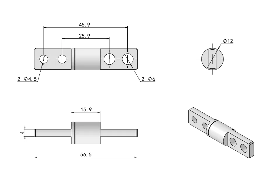 XG11-076 mini Embedded Torque Hinge Dimension Drawing