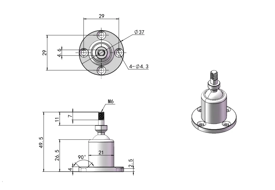 XG11-101 ball-joint torque hinge Dimension Drawing