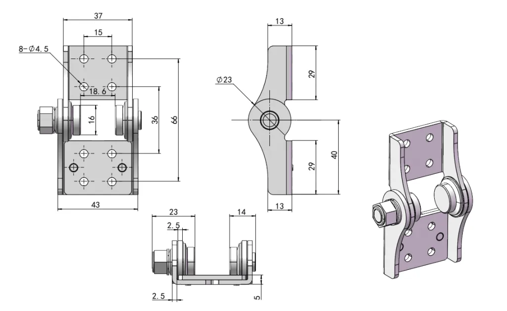 XG11-102 Моментный шарнир со свободным стопором Габаритный чертеж