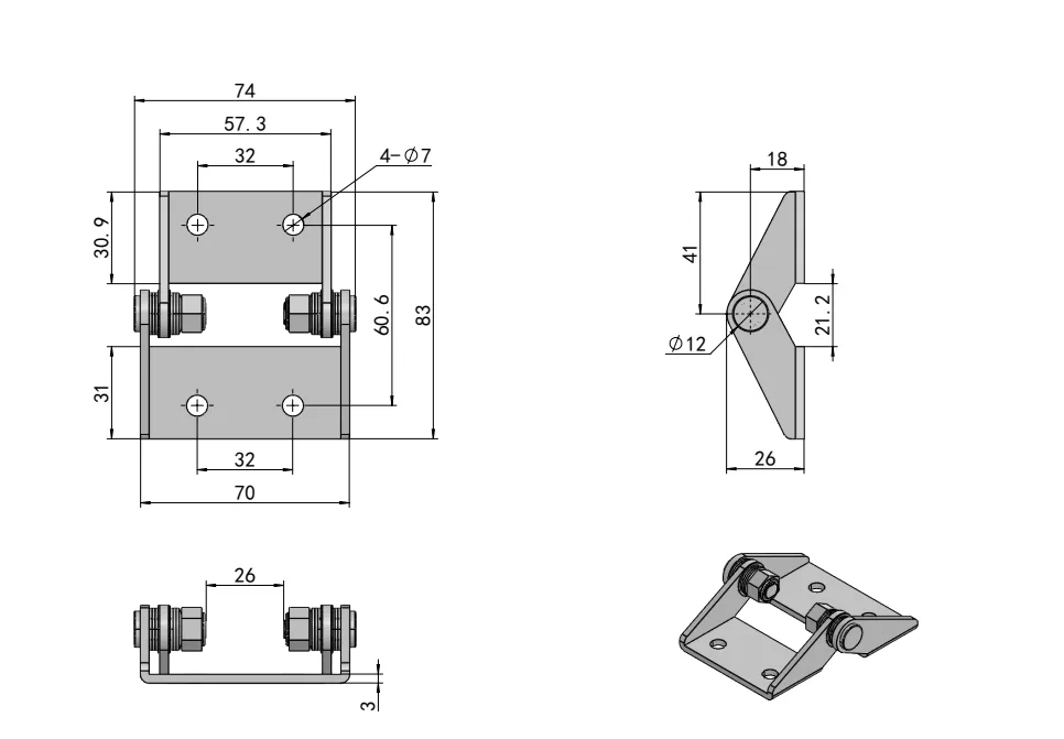 XG11-147 stainless steel torque hinge Dimension Drawing-1