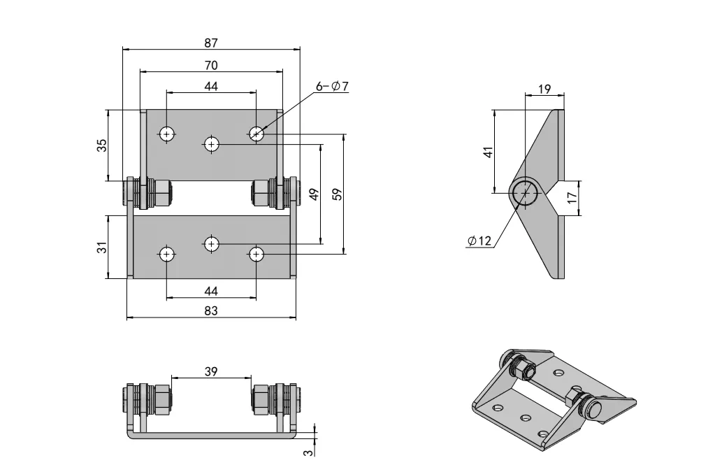 XG11-147 stainless steel torque hinge Dimension Drawing-2
