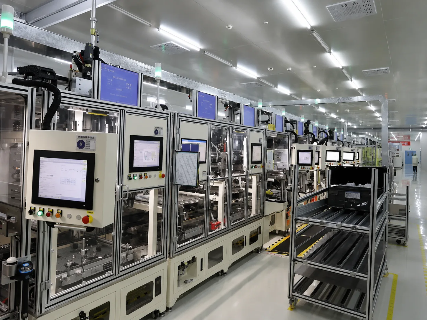 Electrical cabinet control panels and HMIs on an industrial automation line