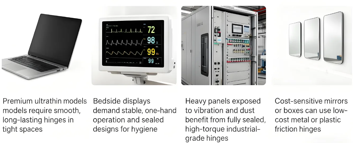 Como as dobradiças de torque são usadas em vários setores