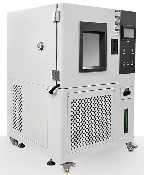 An industrial environmental test chamber featuring heavy-duty fixed hinges on the front door, designed to provide high sealing compression and secure structural support