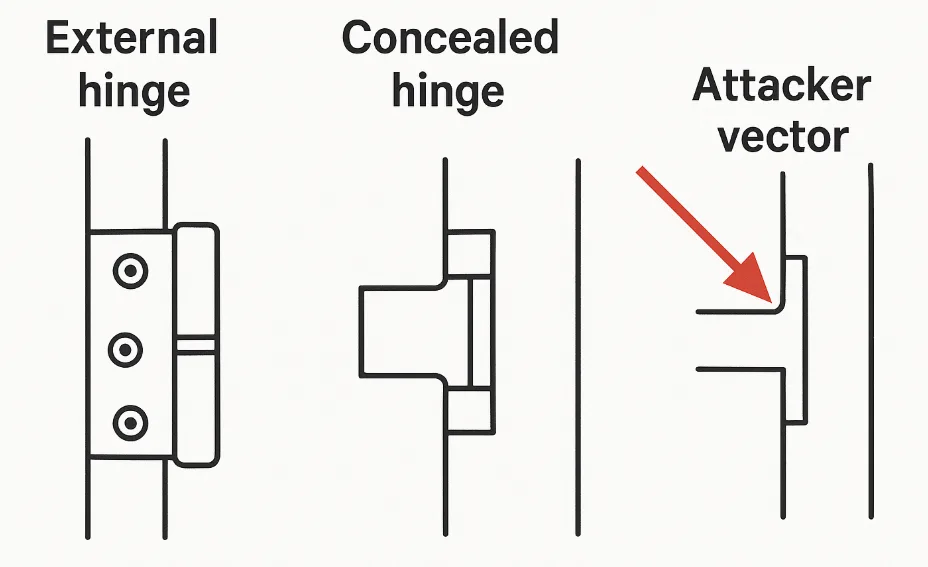 Сравнительная диаграмма внешних и скрытых петель с вектором атаки, подчеркивающим уязвимость открытых петель.