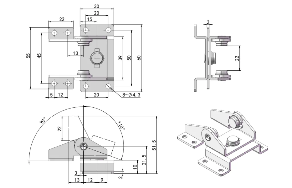 XG11-005 Двухосевой динамометрический шарнир из нержавеющей стали Габаритный чертеж