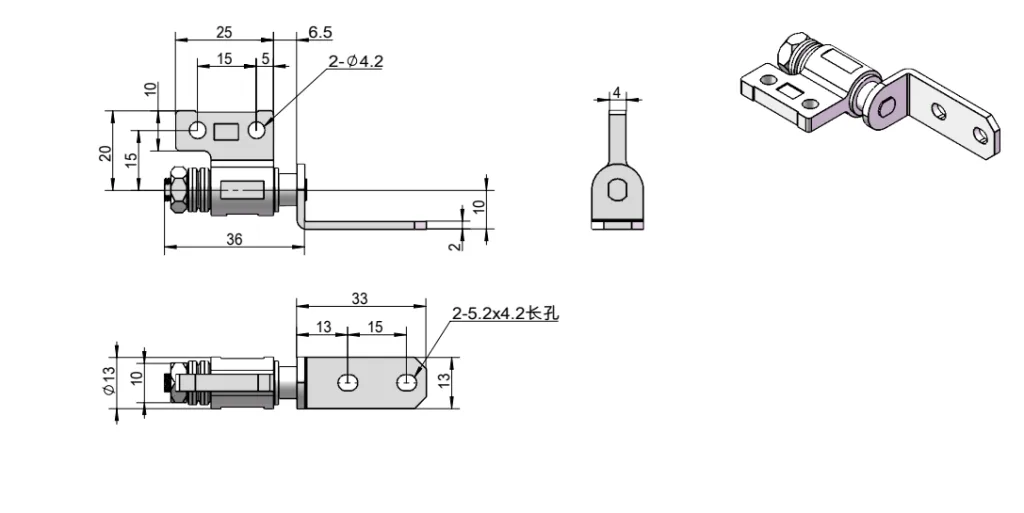 XG11-044 L-förmiges einstellbares Drehmomentscharnier Maßzeichnung