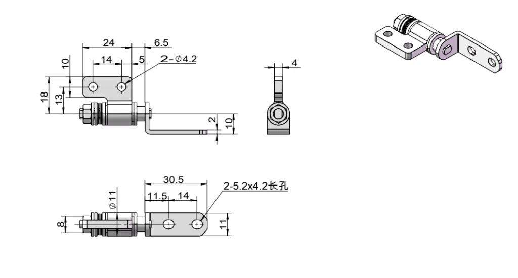 XG11-044 L-förmiges einstellbares Drehmomentscharnier Maßzeichnung