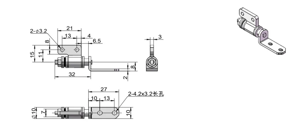 XG11-044 L-förmiges einstellbares Drehmomentscharnier Maßzeichnung