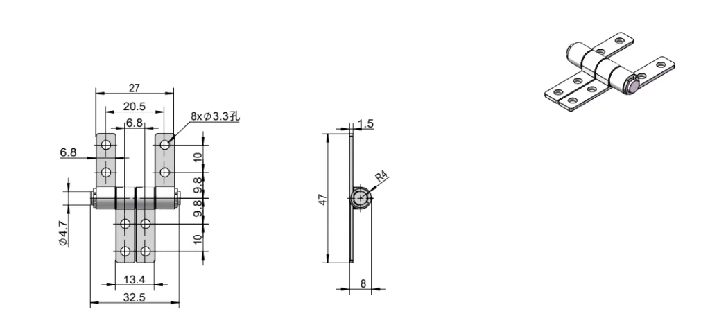 SK7 토크 힌지 치수 도면