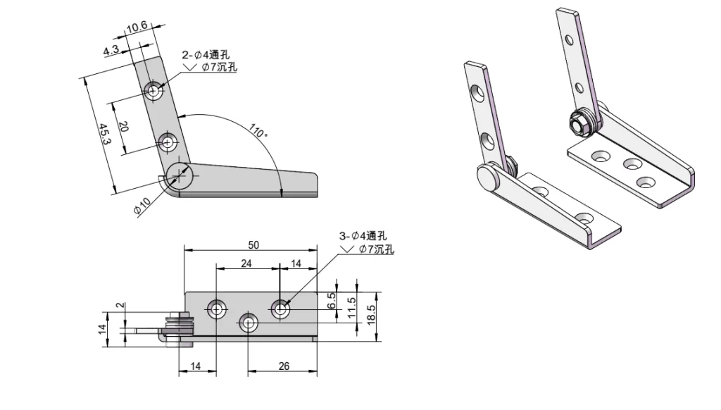 XG11-060 Dobradiça de torção em aço inoxidável Desenho dimensional