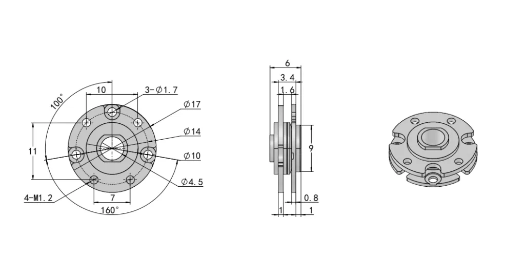 XG11-144 Dobradiça de binário em ferro redondo Desenho dimensional
