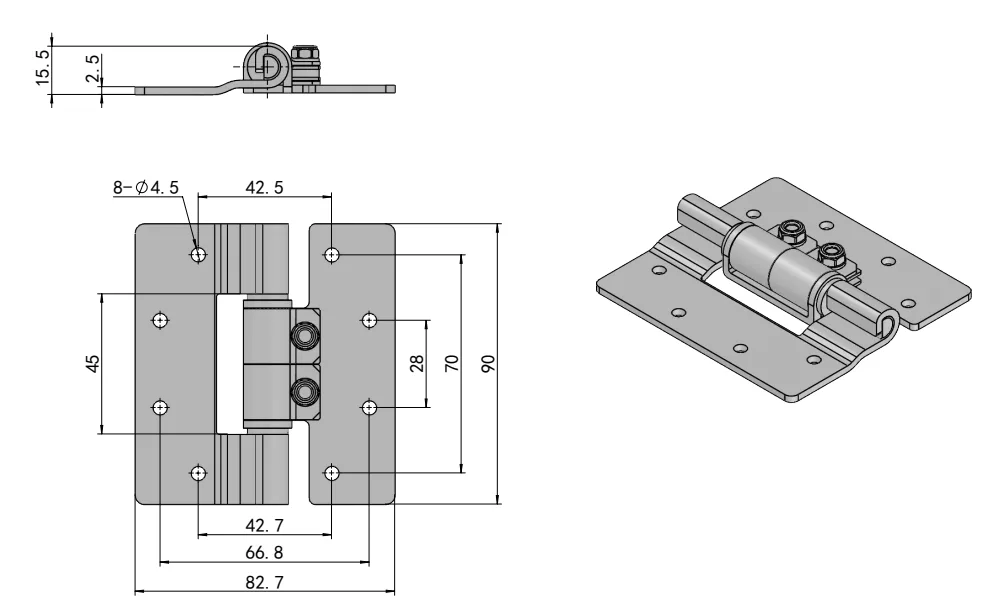 XG11-151 Dobradiças de torque de posicionamento Desenho dimensional